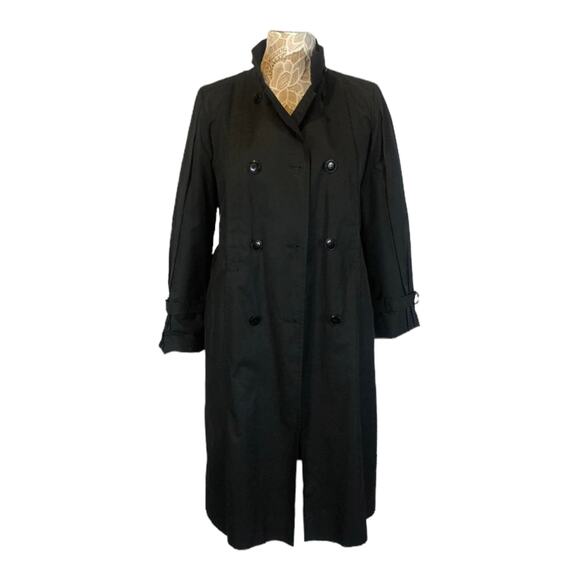 Vintage Concept black double breasted stand collar belted trench coat size large - Picture 9 of 12